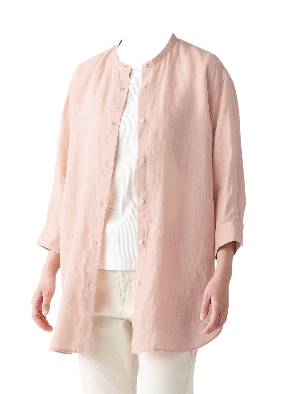 100% Hemp Linen Blush Pink Beachy Button Down Shirt 3/4 Sleeves Summer Cover Up